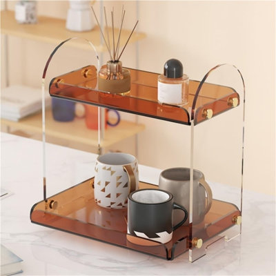2 Tier Acrylic Coffee Cup Holder, Multifunctional Makeup Organizer, Transparent Storage Shelves, Small Perfume Organize, Display Shelf for Kitchen, Bathroom