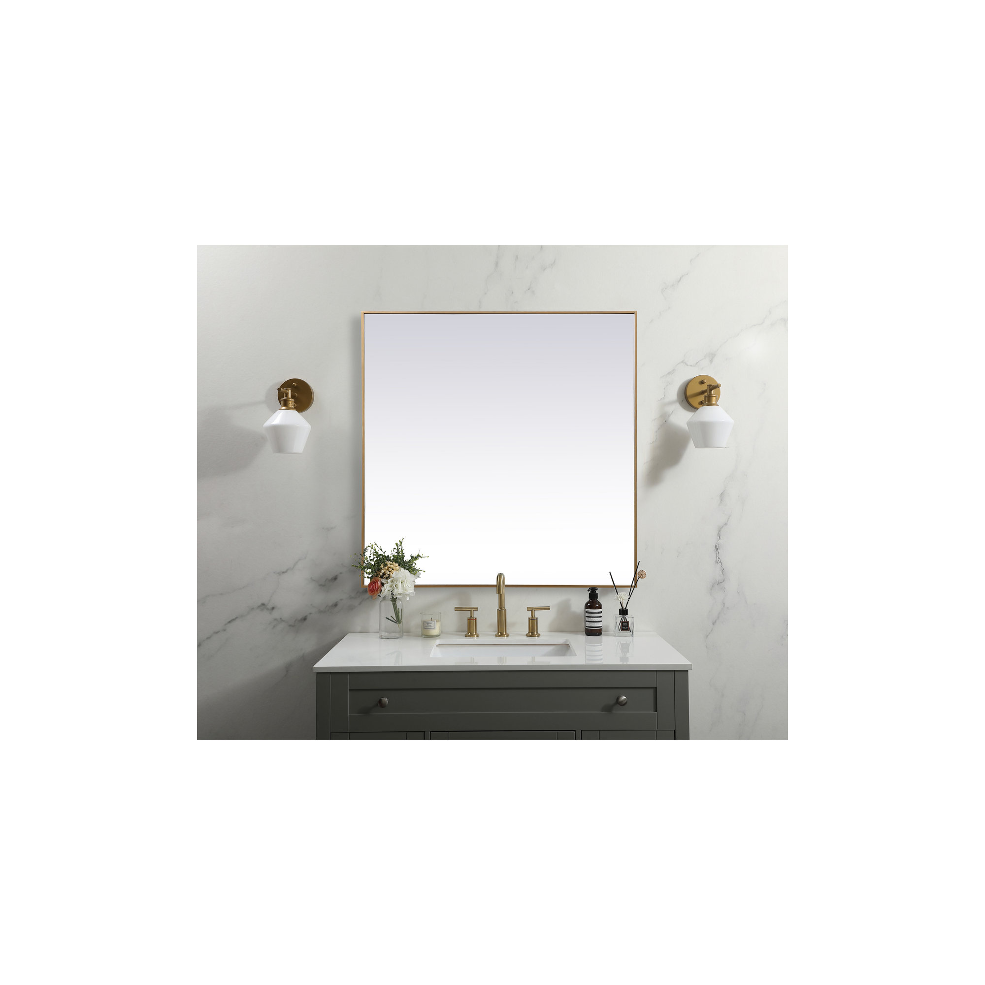Valparaiso Metal Square Wall Mirror, Brass, 48"  x 48" 
