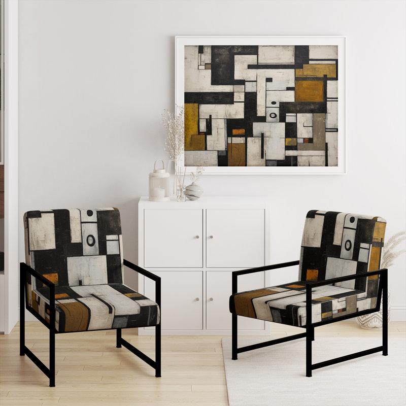 Garden Of Urban Groove Abstract Geometrics VI - Upholstered Contemporary Arm Chair, Geometric Abstract Accent Chair, Black