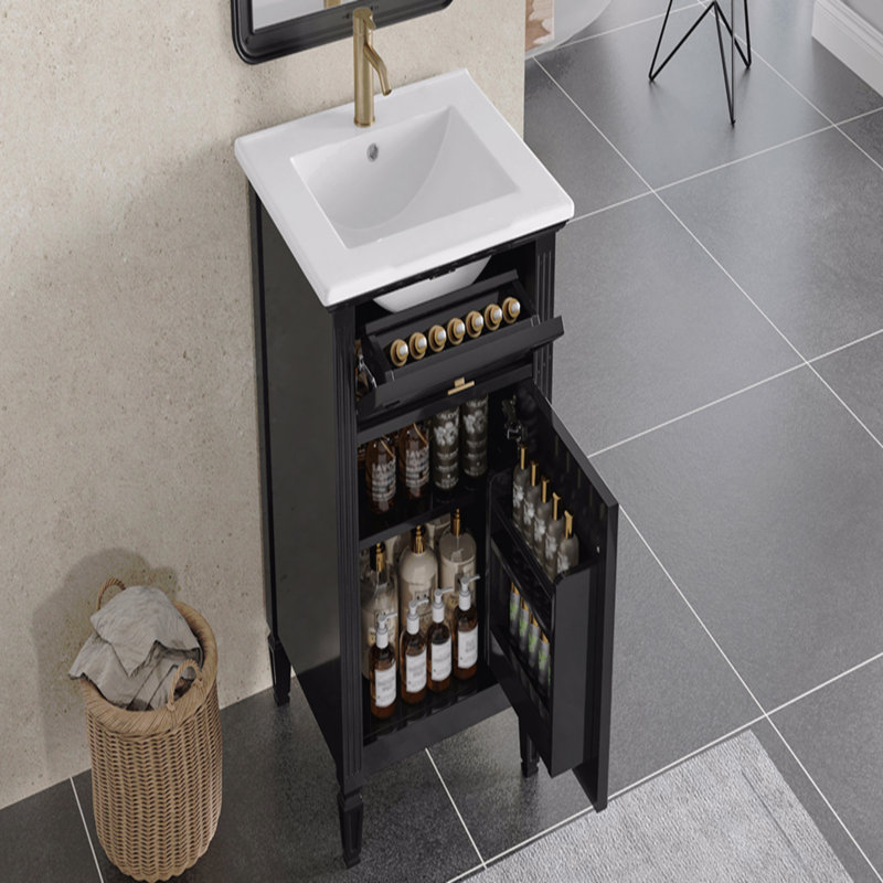 Meuble-lavabo de salle de bain avec lavabo, armoire autoportante moderne, pieds en bois massif, tablette réglable, tiroir inclinable, boutons en alliage de zinc