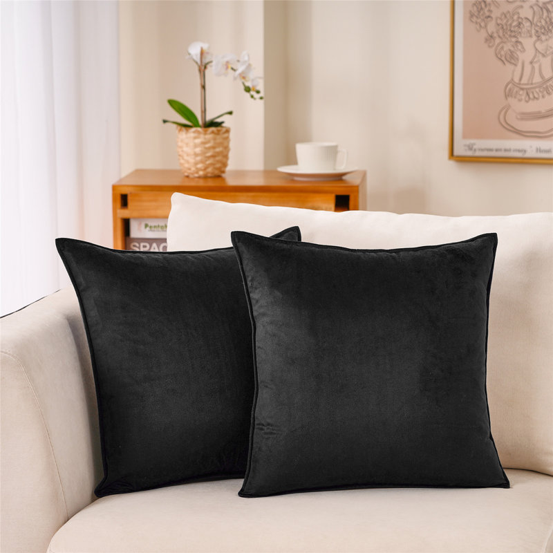 Coussin décoratif réversible en velours à bride, Noir