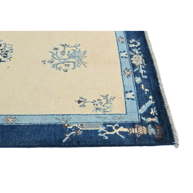 Tapis oriental moderne à bordure crème unique 4 x 6 One-of-a-Kind