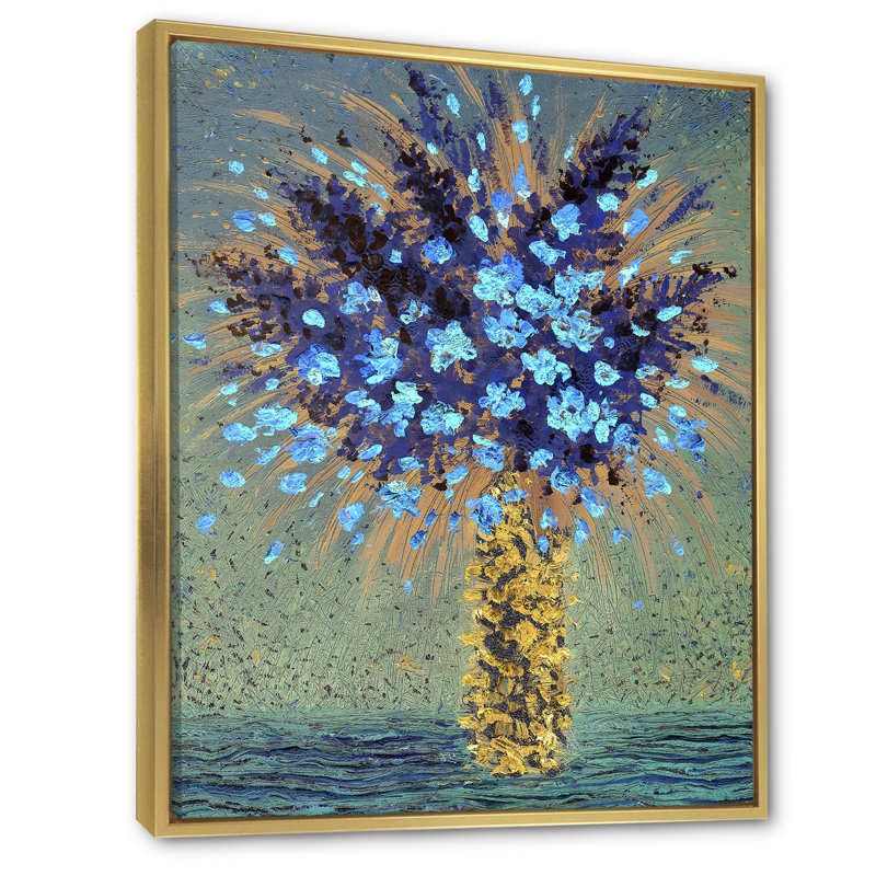 Fleurs bleues - peinture, H 12 po x l 8 po x P 1 po, Cadre flottant doré