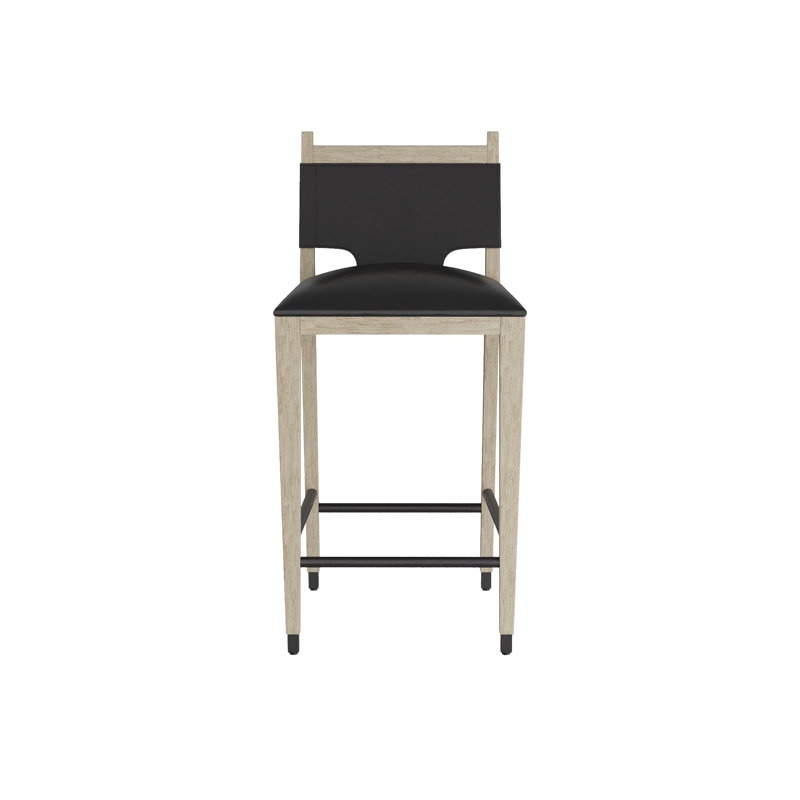 Burdock Bar Stool, Black Leather, Bar Stool (32” Seat Height)