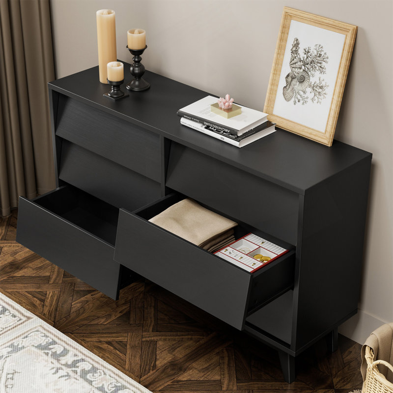 Commode double 6 tiroirs avec design biseauté, parfaite pour un rangement organisé et élégant dans n'importe quelle chambre à coucher ou salon.