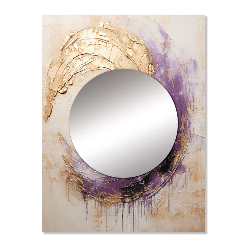 Heffingen Gold And Purple Lunar Spiral - Abstract Painting Unique Wall Mirror, Modern Mirror, Printed Metal Art, 32" x 24"