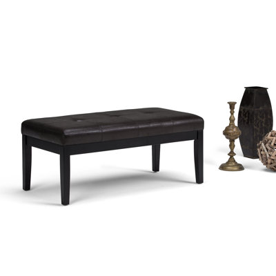 Lacey 41"W Vegan Leather Contemporary Tufted Ottoman Bench with Stitching Detail