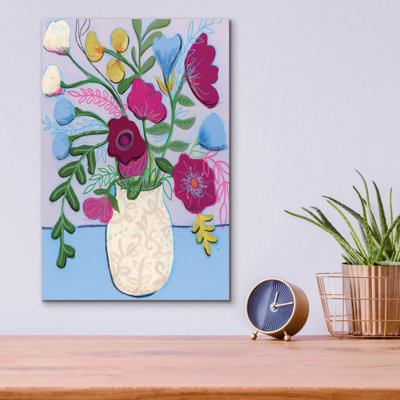 Epic Art 'Blooms In Painted Vase'  by Jeri Hauth Acrylic Glass Wall Art, 12" x 16"