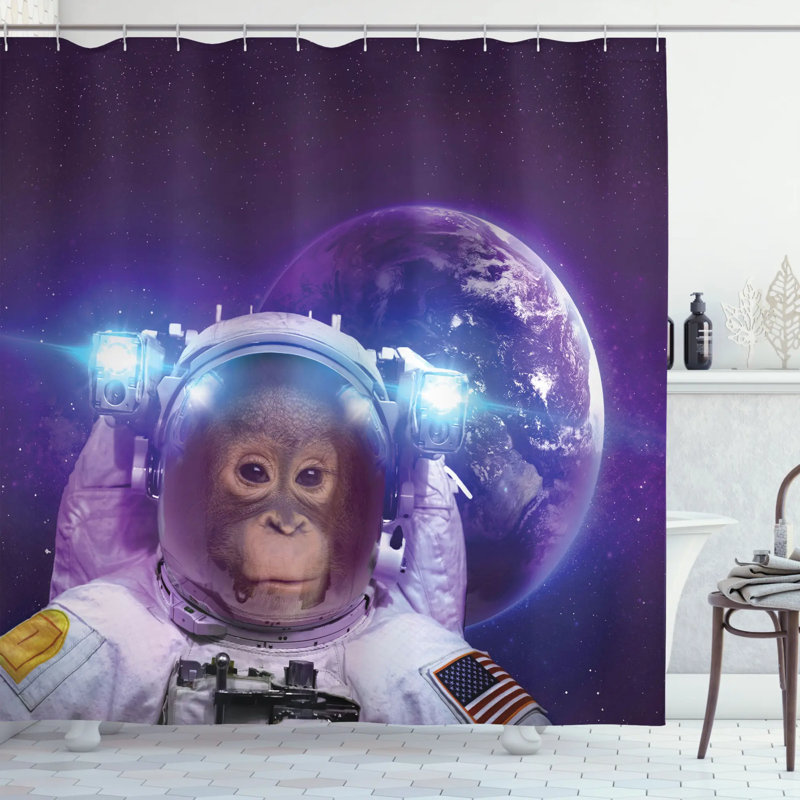 Rideau de douche à simple espace extérieur astrounaut singe, l 69 po x L 75 po