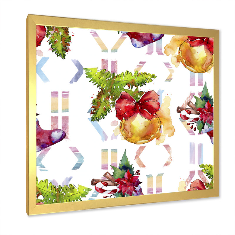 «Christmas Winter Holiday Symbols», impression sur toile, Encadrement doré, H 30 po x l 30 po x P 1 po