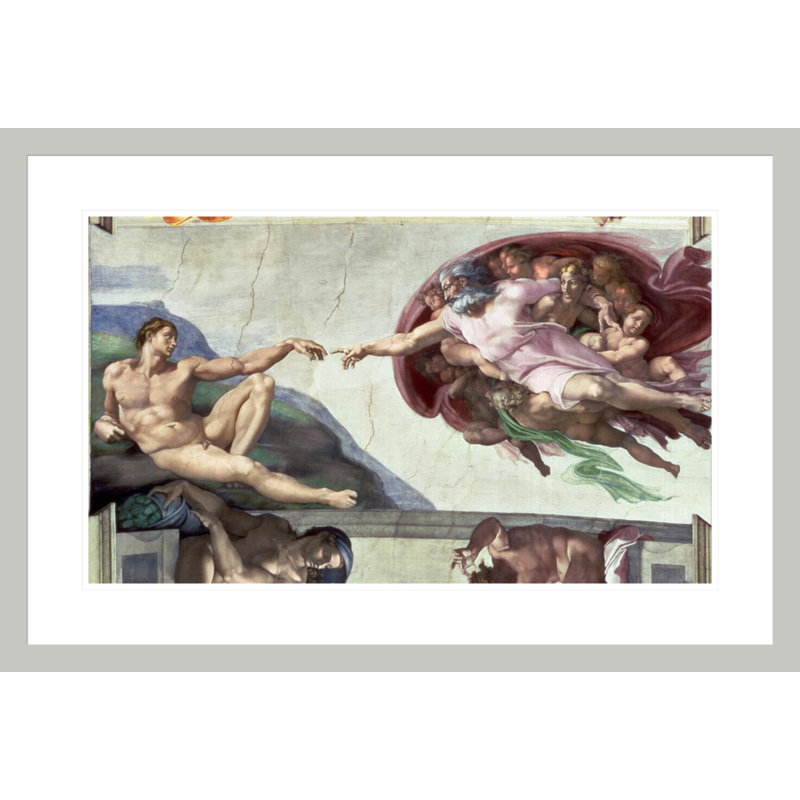 Plafond de la chapelle Sixtine: La création d'Adam (après la restauration) par Michel-Ange Buonarroti - Impression Giclée sur cadre