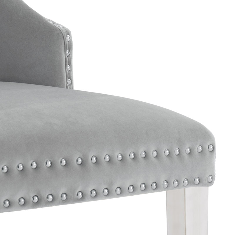 Velvet Upholstered Dining Chairs with Stainless Steel Legs, Light Gray