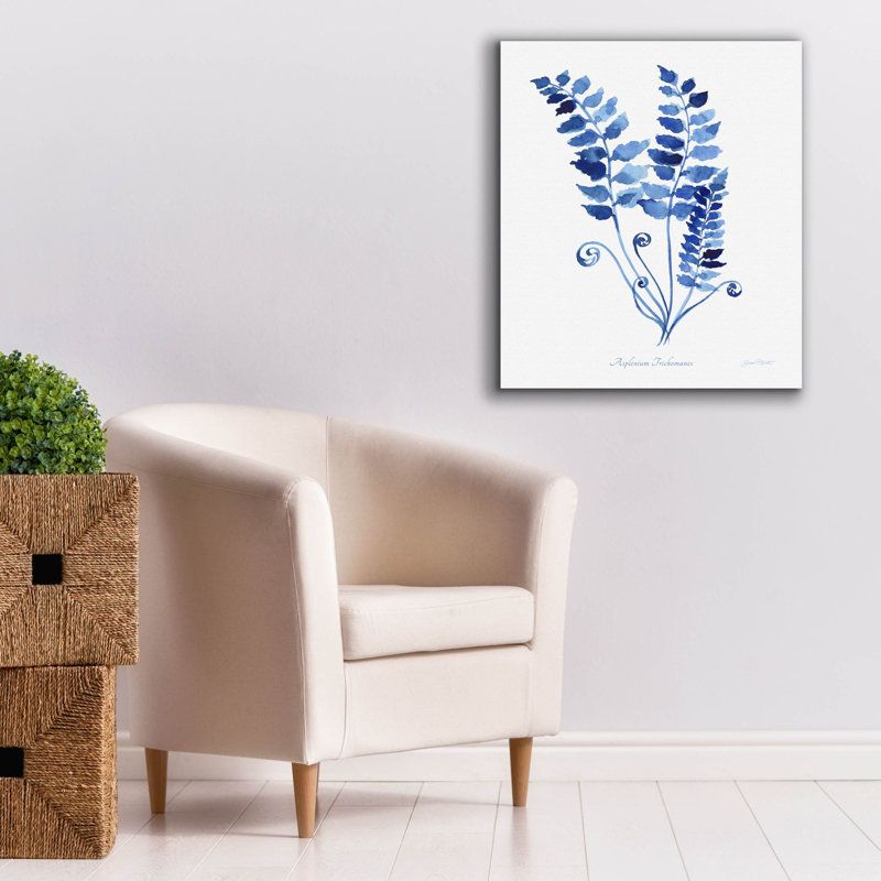 «Indigo Botanical 9» par Jean Plout, art mural sur toile, H 30 po x l 26 po x P 1,5 po