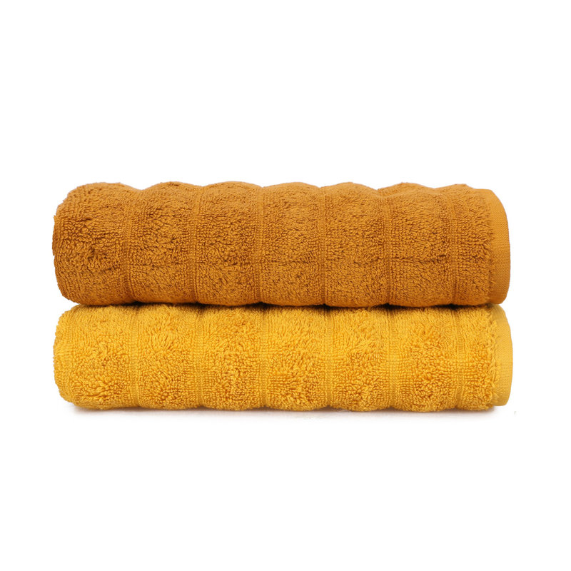 Ensemble de 2 essuie-mains 2 pièces 100% coton, Moutarde / brun