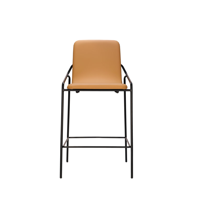Tabouret de bar et de comptoir Dupont, Cuir brun clair / cadre noir, Tabouret de bar (siège d'une hauteur de 26 po)