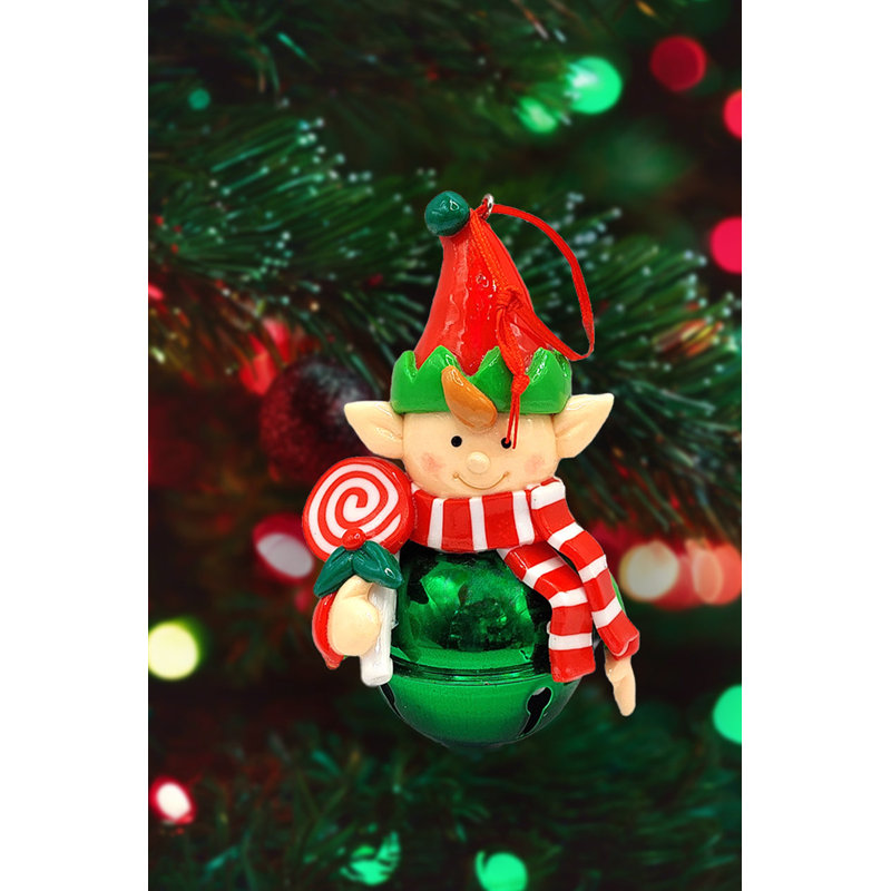 Ornement de Noël - Elfe de pain d'épice brillant avec sucette.  Décoration festive F07-N2-17-E2506A