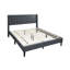 Grand lit contemporain, tête de lit tapissier en toile de jute gris anthracite, sommier à lattes en bois respirant de style moderne sans sommier
