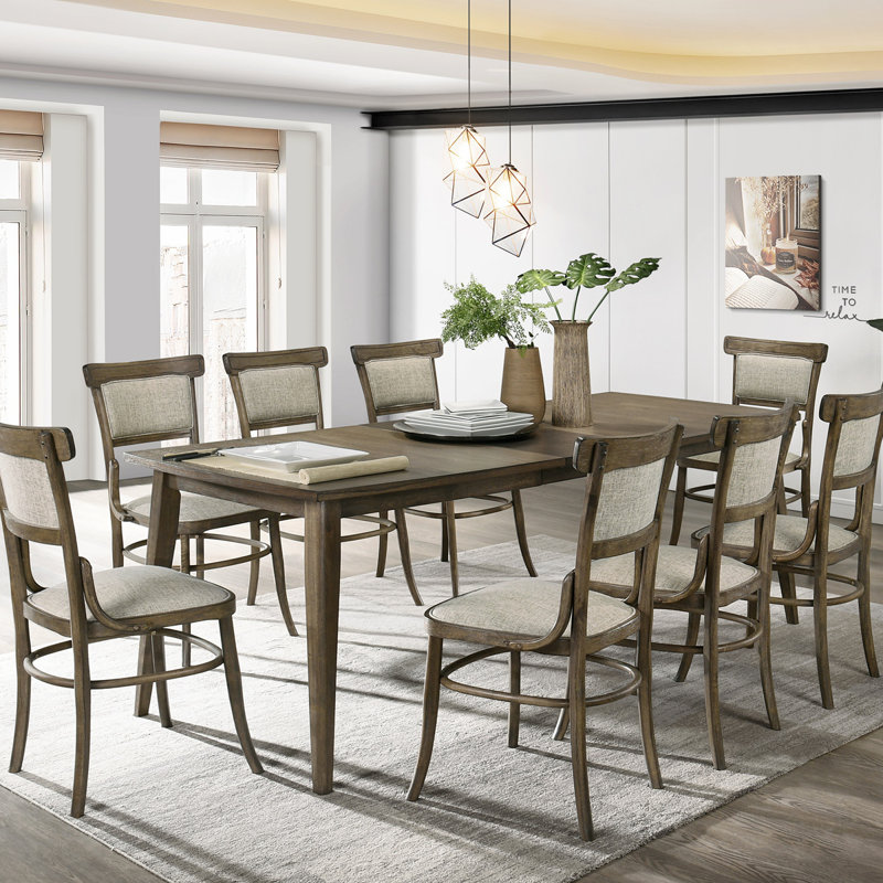Table de salle à manger rétro Bistro avec rallonge et chaises en tissu