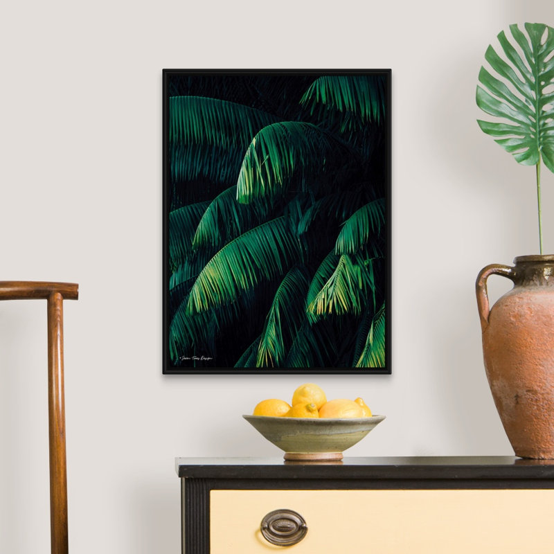 Feuilles de palmier-reproduction de photo sur toile, H 26 po x l 20 po x P 1,75 po, Cadre noir