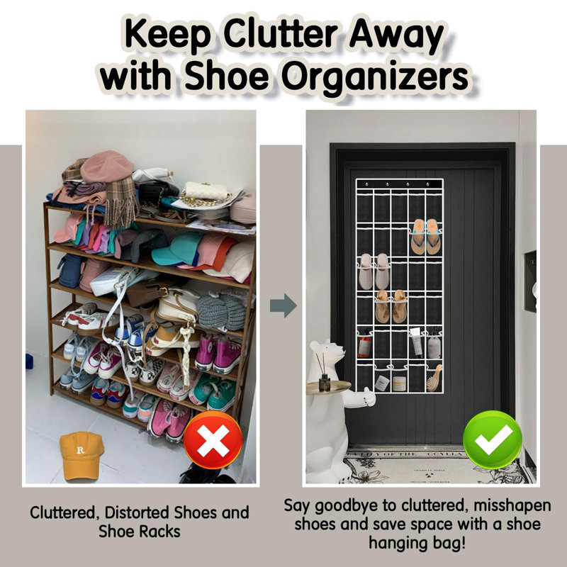 Over Door Shoe Rack Storage with 30 Breathable Mesh Pockets - Large Capacity Closet Storage for Unisex, Hanging Shoe Rack Organizer