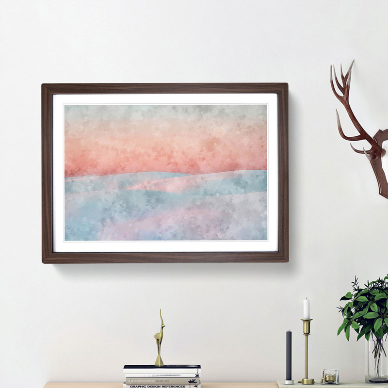 Pink Desert - Single Picture Frame Painting on MDF, 45cm H x 63cm W x 2cm D, Walnut Framed