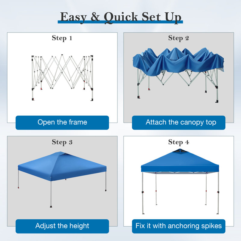 Blue 10x10 Portable Pop-Up Canopy Tent with Wheeled Bag