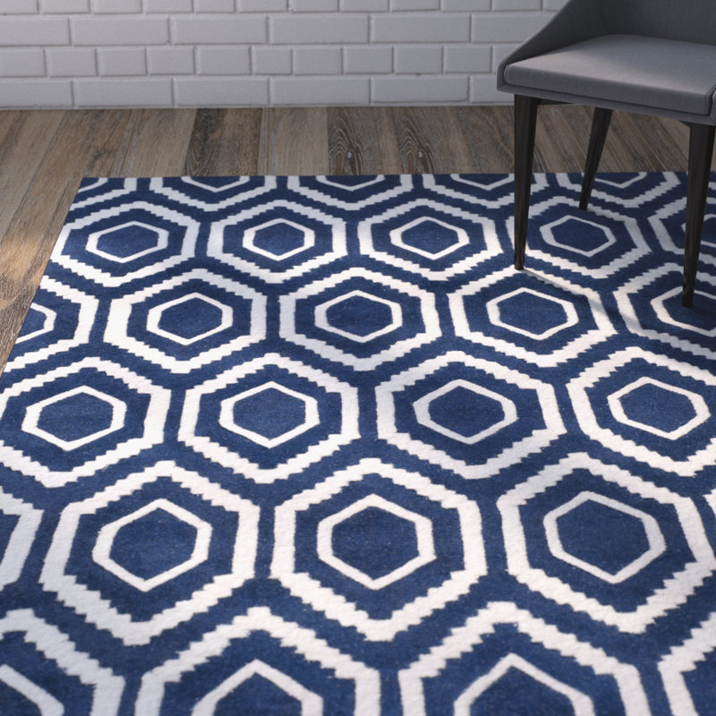 Huyet Geometric Wool Hand Woven Area Rug, Rectangle 183 x 274 cm