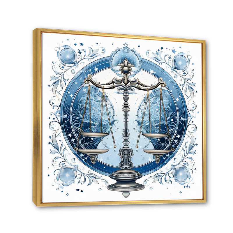 Balance signe astrologique II - astrologie murale, H 30 po x l 30 po x P 1 po, Cadre flottant doré