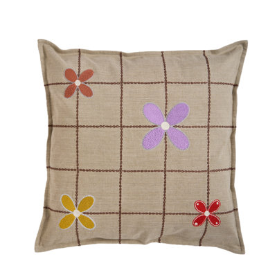 Grid & Flowers Pillow Cover 20x20 Inch