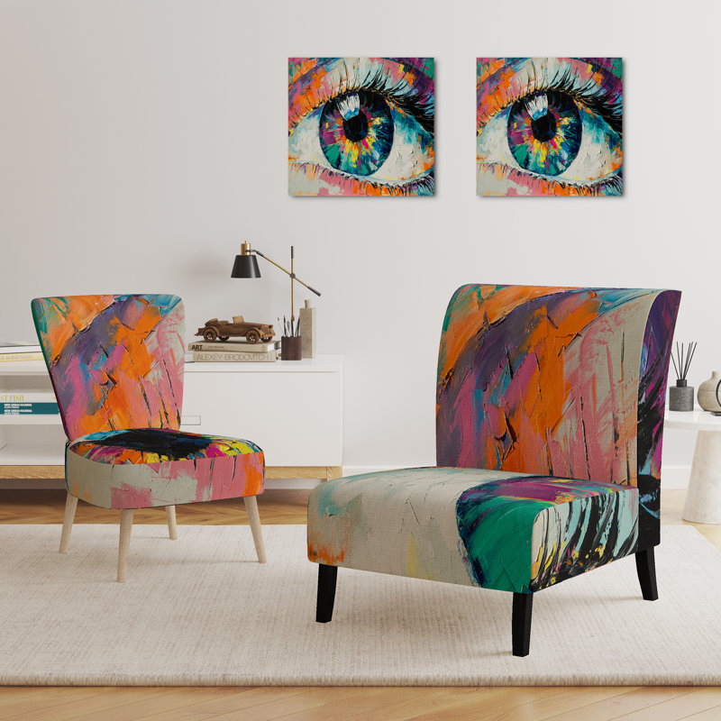 Accent Chair, Beige Floral Pattern Upholstered Decor - Beige Floral Pattern II, Orange/Blue/Pink
