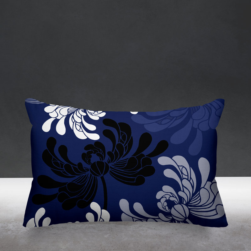 Coussin décoratif intérieur / extérieur Marilyn, 14 po x 20 po, Bleu marine, Rectangle