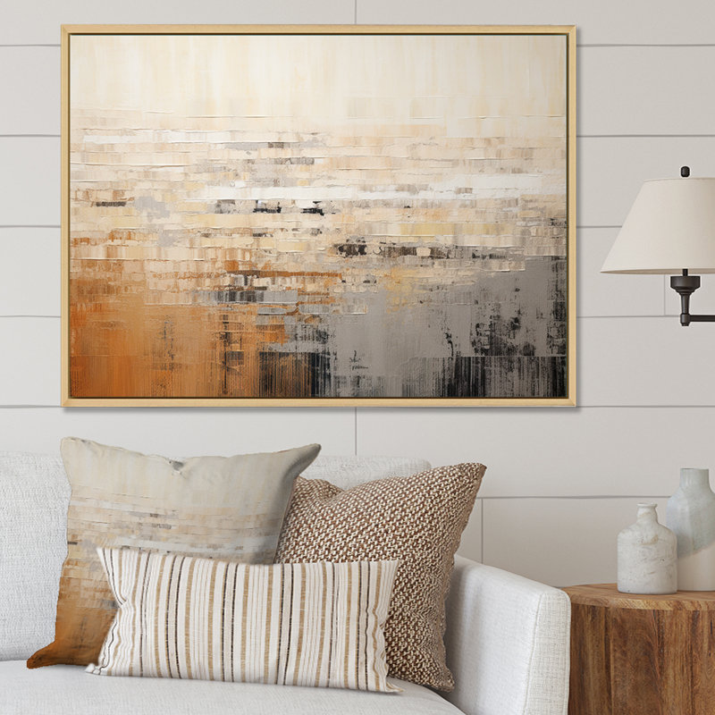 «Darkness Sunrise On Beige Fusion», art mural abstrait, salon, H 12 po x l 20 po x P 1 po, Cadre flottant blanc