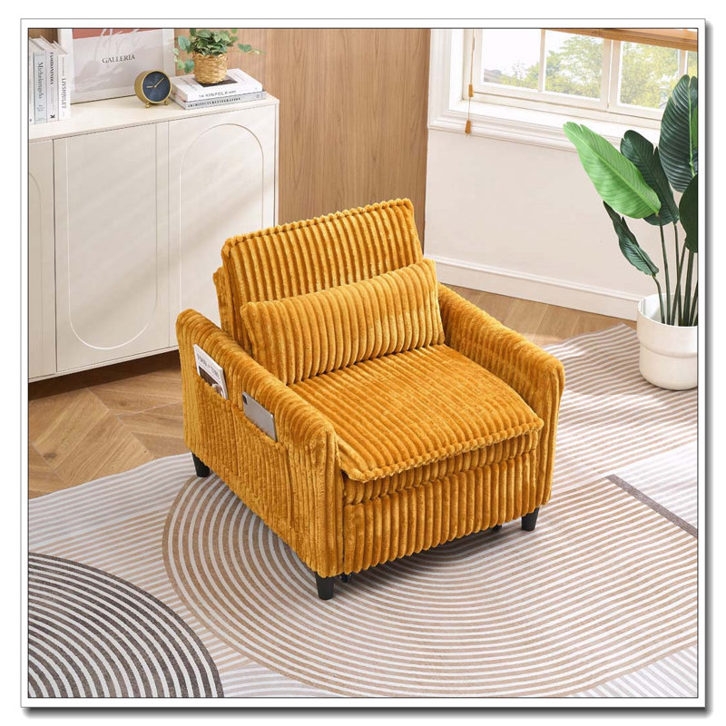 Fauteuil club en velours côtelé, Jaune
