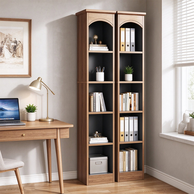 2 Pack 5-Tier Open Bookshelf with Cube Storage,Freestanding Narrow Shelving Unit for Home Office, brown