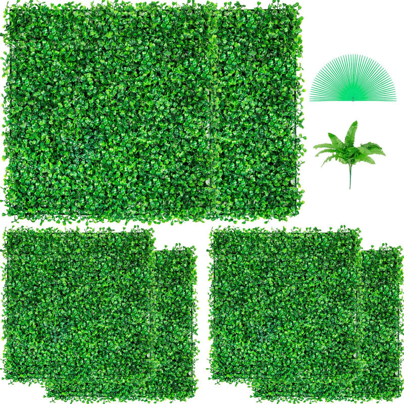 Artificial Boxwood Hedge Wall Panel - 20" x 20", PE/Plastic, 6 Pack, Green, UV Resistant