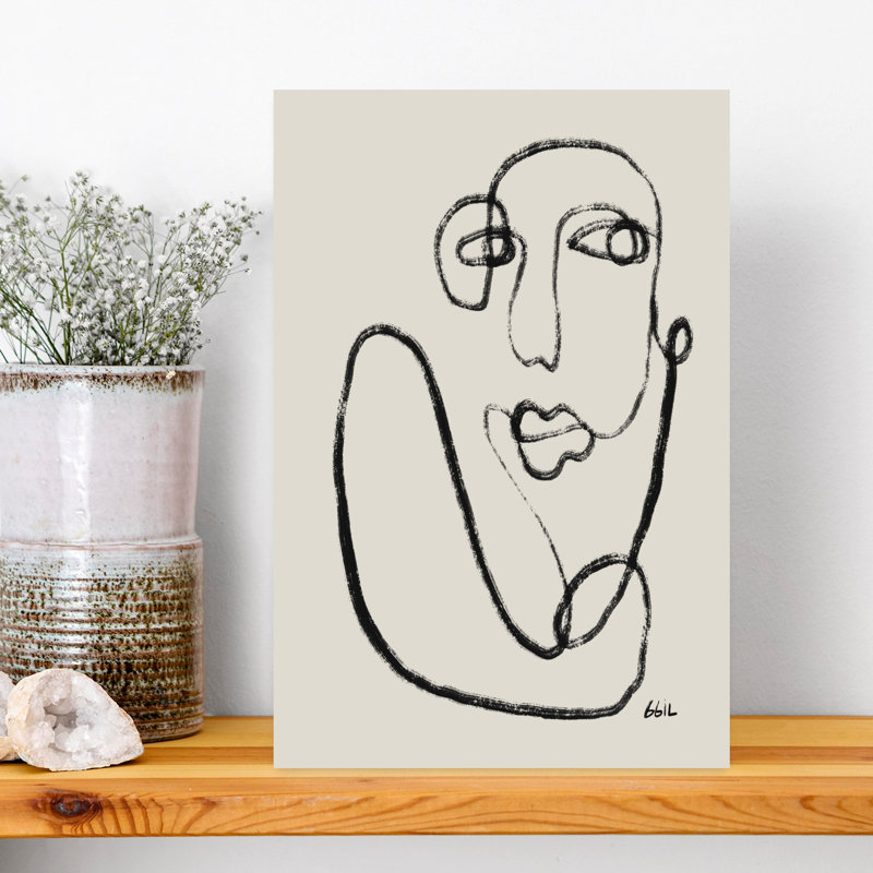 Continuous Line Portrait Abstract Contemporary Modern Portrait Wall Art Print 1 Piece Wrapped Canvas Wall Art
