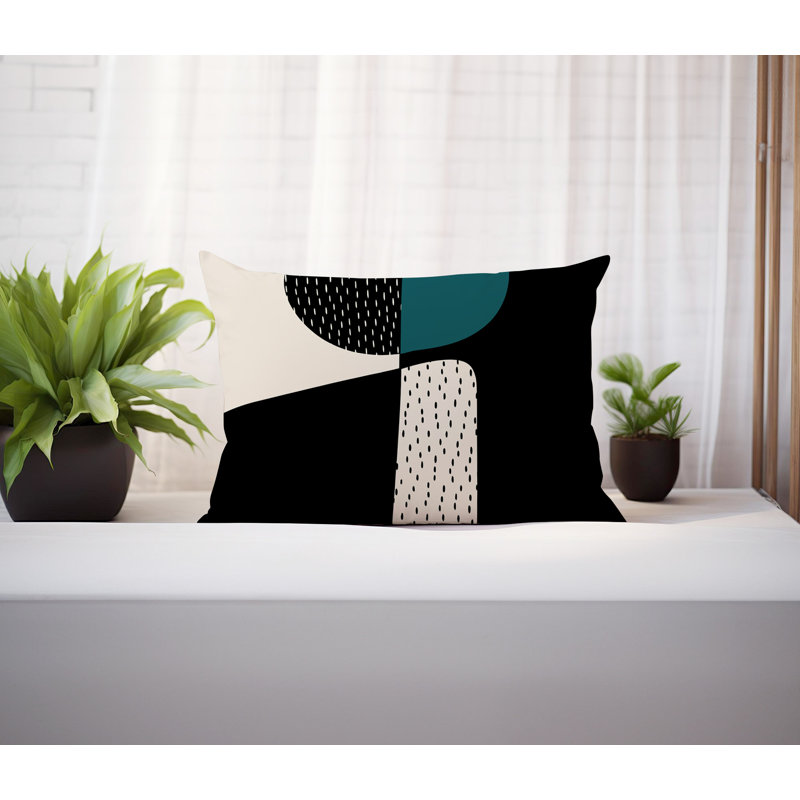 Coussin lombaire réversible intérieur / extérieur Vikka, H 18 po x l 25 po, Émeraude / noir / blanc cassé