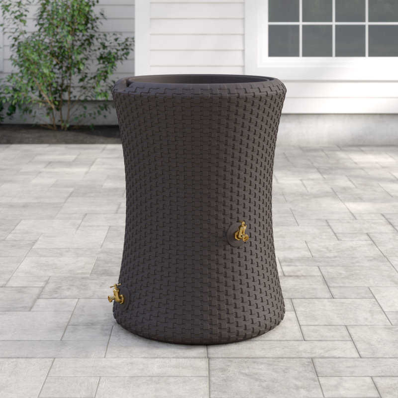 Dark Brown Wicker 50-Gallon Dual Spigot Rain Barrel Planter