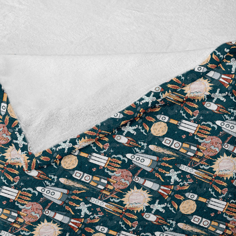 Ambesonne Spaceship Fleece Throw Blanket Space Exploration Multicolor, 50" W x 70" L