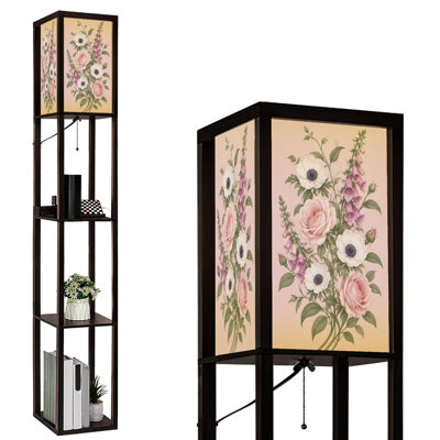 Dimmable LED Standing Floor Lamp Bouquet Roses Peonies Autumn Leaf Accent Vibrant, MDF Frame Floor Lamp with Remote Control, 3 Color Light, for Living Room Bedroom