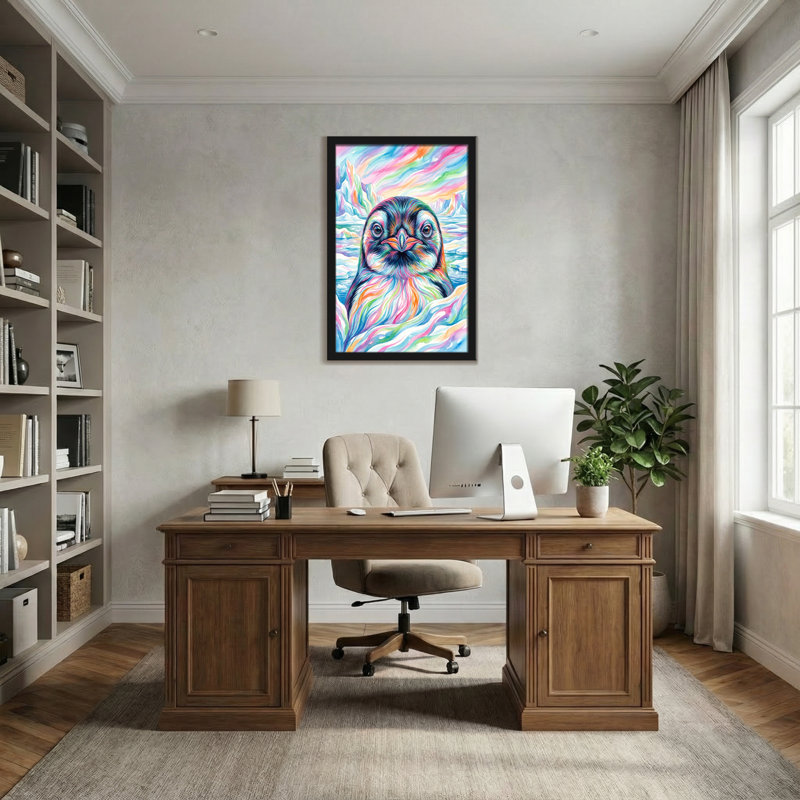 Illustration de pingouins animaux sur fond vibrant, H 36 po x l 24 po