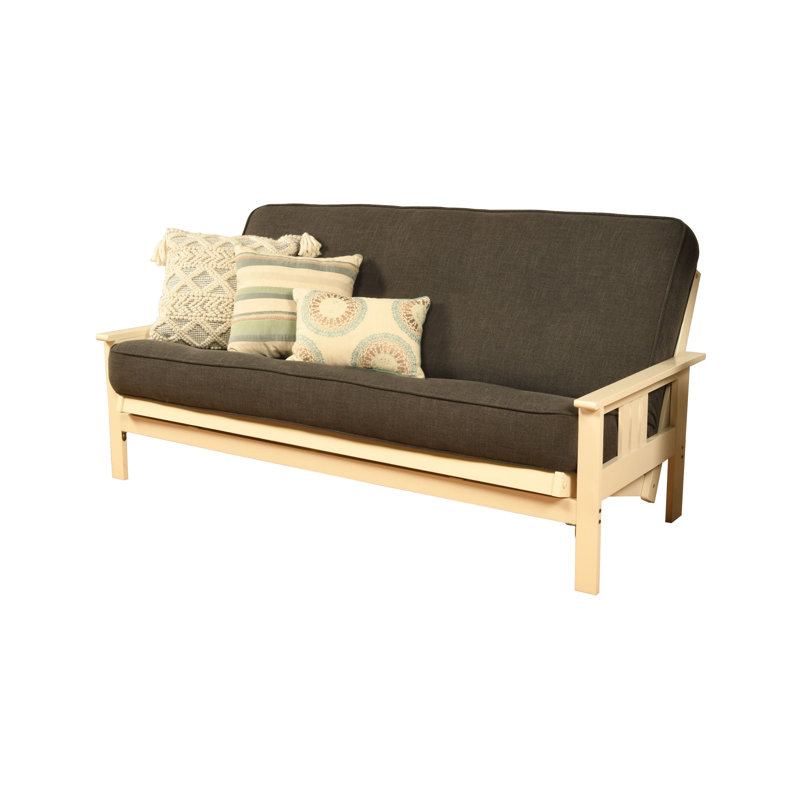 Stratford Full 79" Futon Frame and Mattress with Drawer Set, Butternut, Charcoal Linen