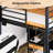 Metal Loft Bed Frame With 15" Safety Guardrail, Non-Slip Ladder, 2 Charging Stations, L-Shaped Desk, Storage Shelve, 4 Drawers, LED Lights-111032191-117534125