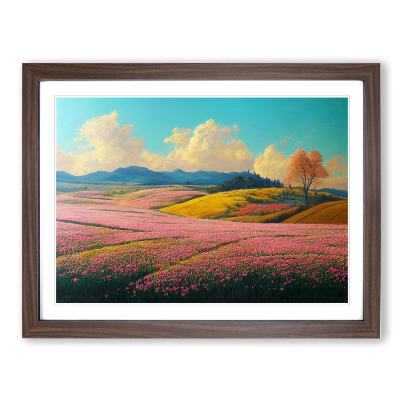 Spring Landscape Meadow - Framed Print, 34cm H x 46cm W x 2cm D, Walnut