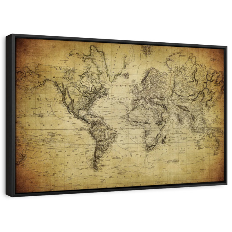 Carte du monde Aliaz sépia, H 9 po x l 13 po
