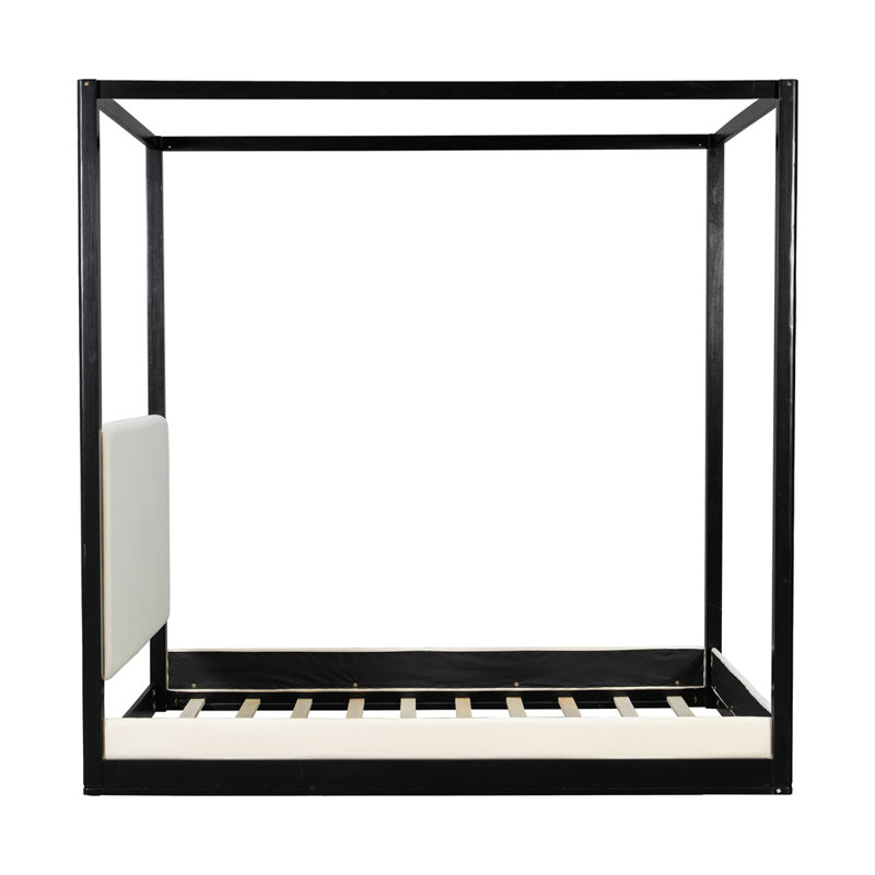 Lit plateforme à baldaquin en bois avec tête de lit tapissier, Grand lit, Noir