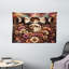 Ebern Designs Moon Wall Hanging Tapestry Dreamy Space Floral Luna Phase Pale Mustard Dried Rose-1275642795