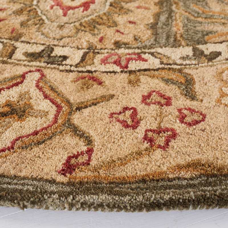 Tapis oriental sauge / brun / rouge en laine touffeté à la main Tingley, Rond 6 pi