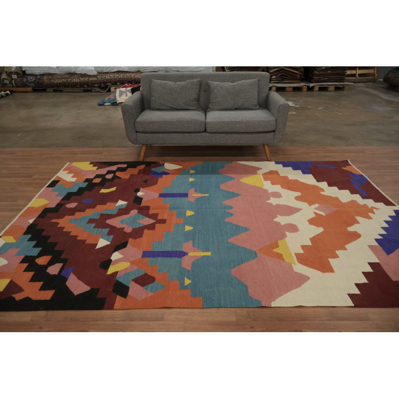 Tapis rustique kilim 7 x 10 avec motifs géométriques éclatants