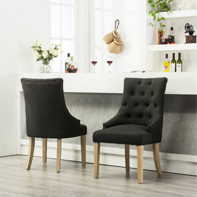 2 fauteuils à oreilles en bois massif à boutons gris anthracite